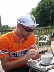 Rodge checking the route in Tiverton