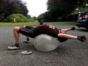 DC Stretches his Buggered Back on Arrival in Golspie